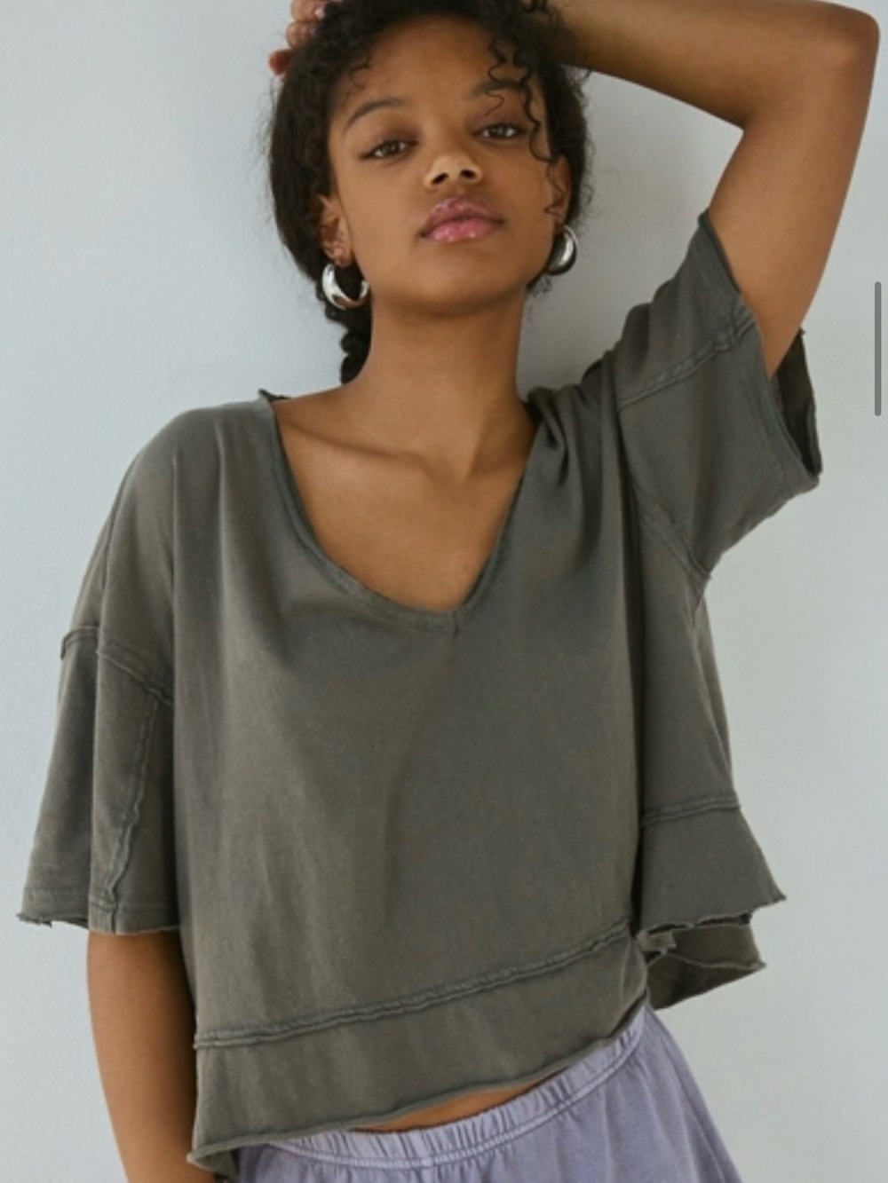 Urban Outfitters Washed Olive V-Neck Boxy Sweatshirt